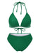2PCS 1940er Halter Textur Solide Bikini Set & Cover-Up