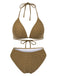 2PCS 1940er Halter Textur Solide Bikini Set & Cover-Up