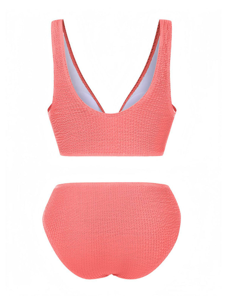 1940er Solide Schleifenknoten Strukturiert Fabric Bademode