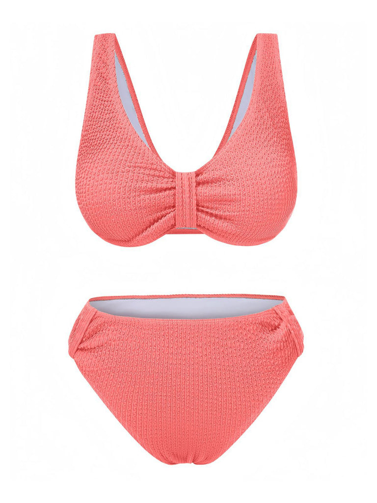 1940er Solide Schleifenknoten Strukturiert Fabric Bademode