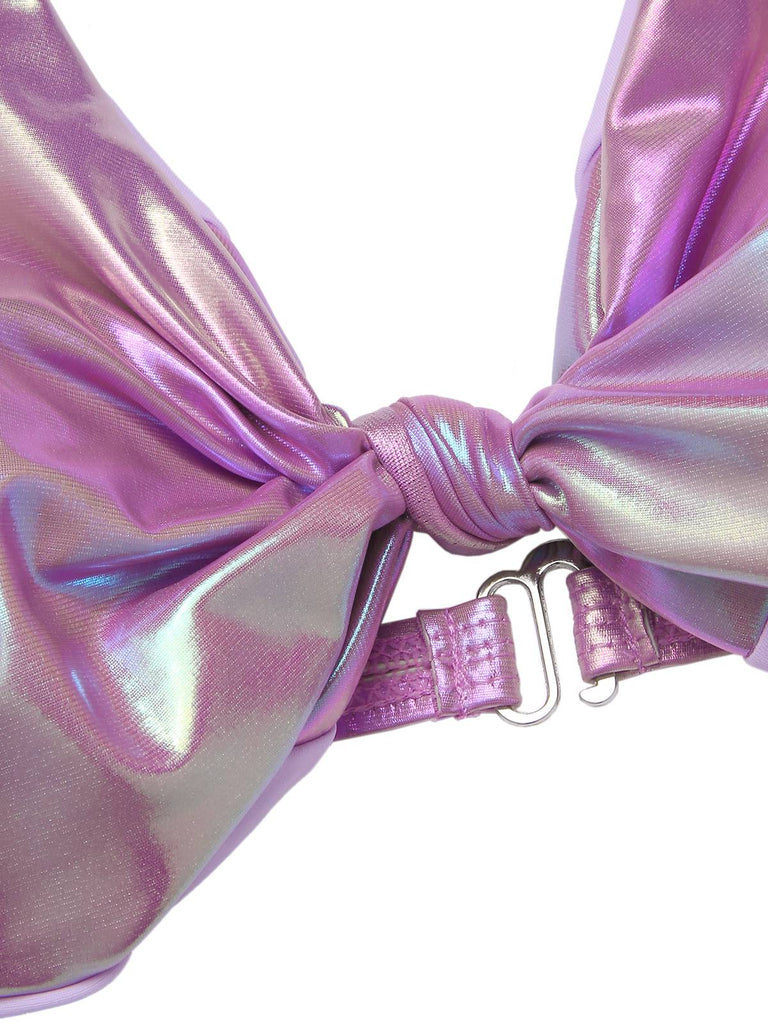 Lila 1970er Twist Glänzend Bikini Set