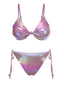 Lila 1970er Twist Glänzend Bikini Set