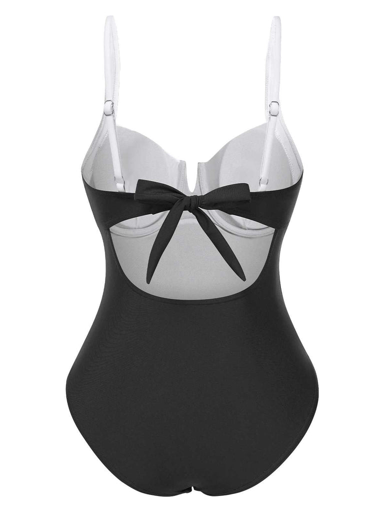 1980er Farbblock Träger High-Leg Badeanzug