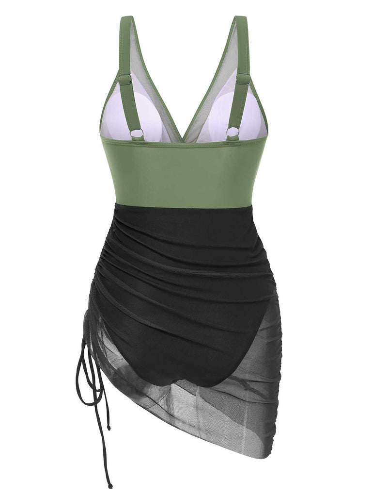 1950er Träger Sheer Netz Solide Badeanzug