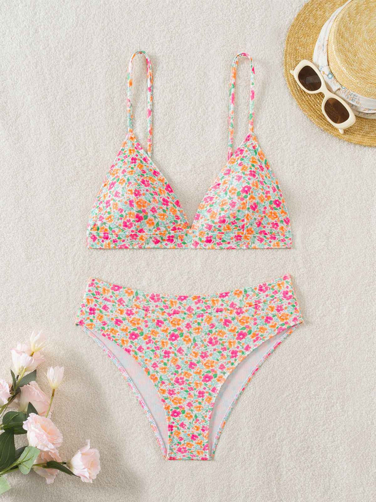 Mehrfarbig 1950er Ditsy Blumen Rückenkrawatte Bikini Set
