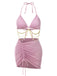 Rosa 1970er Shimmery Schimmernder Kettenkristall Bikini & Cover-Up