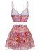 2PCS Multicolor 1950er Karikatur Blumen Bikini Set & Cover-Up