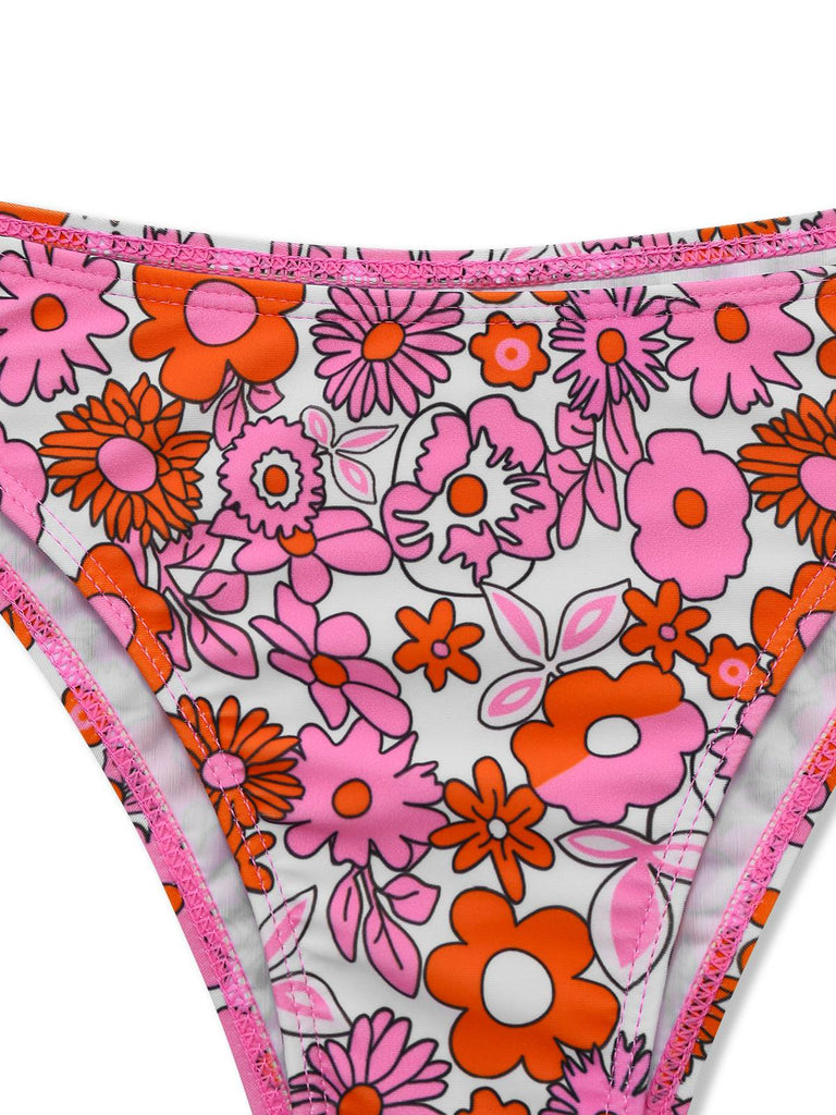 2PCS Multicolor 1950er Karikatur Blumen Bikini Set & Cover-Up
