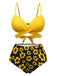 Gelb 1950er Sonnenblume Zurückbinden Bikini Set