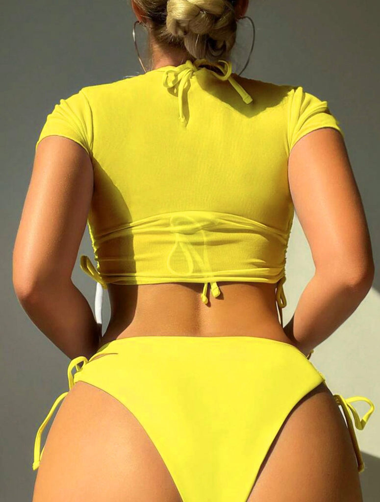 1960er Tropische Strand Kordelzug Bikini Set & Transparent Top