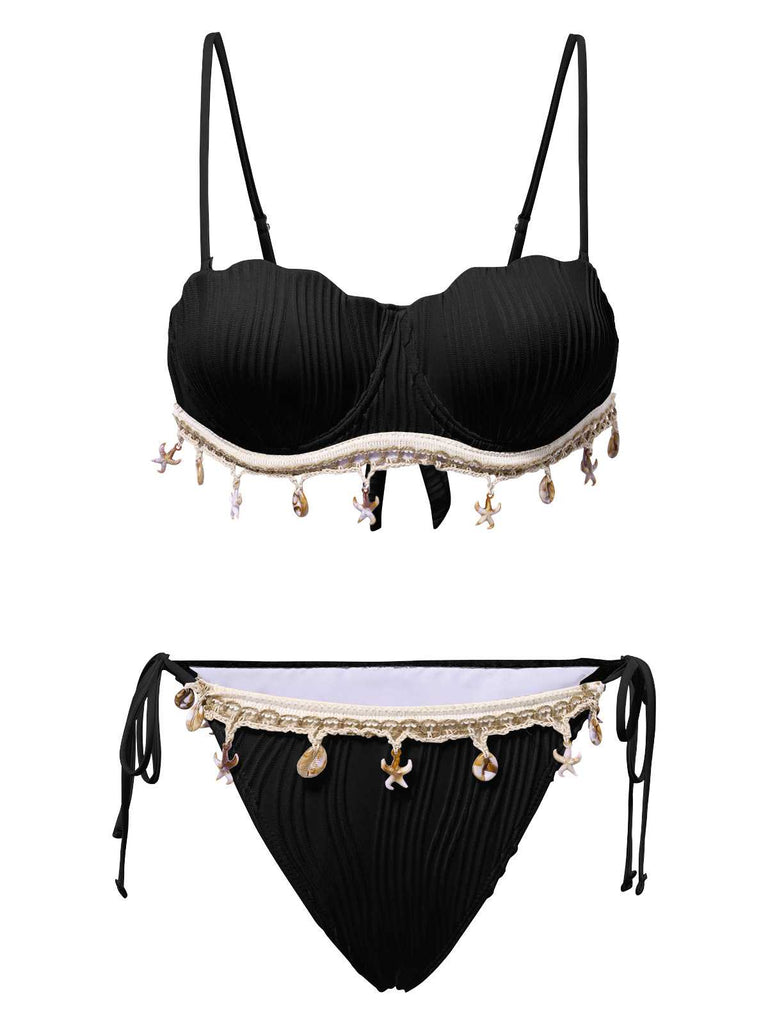 1950er Spaghetti Träger Strand Muschel Seestern Bikini
