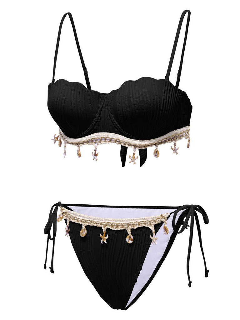 1950er Spaghetti Träger Strand Muschel Seestern Bikini