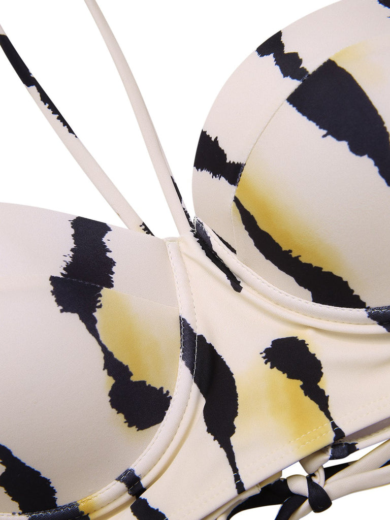 Beige 1950er Zurück Kreuz Träger Tinte Spritzer Bademode