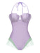 Lila 1970er Hülse Meerjungfrauen Bandeau Einteiliger Badeanzug