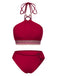 Rot 1970er Prinzessin-Stil Sicken Halfter Bikini Set