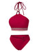 Rot 1970er Prinzessin-Stil Sicken Halfter Bikini Set
