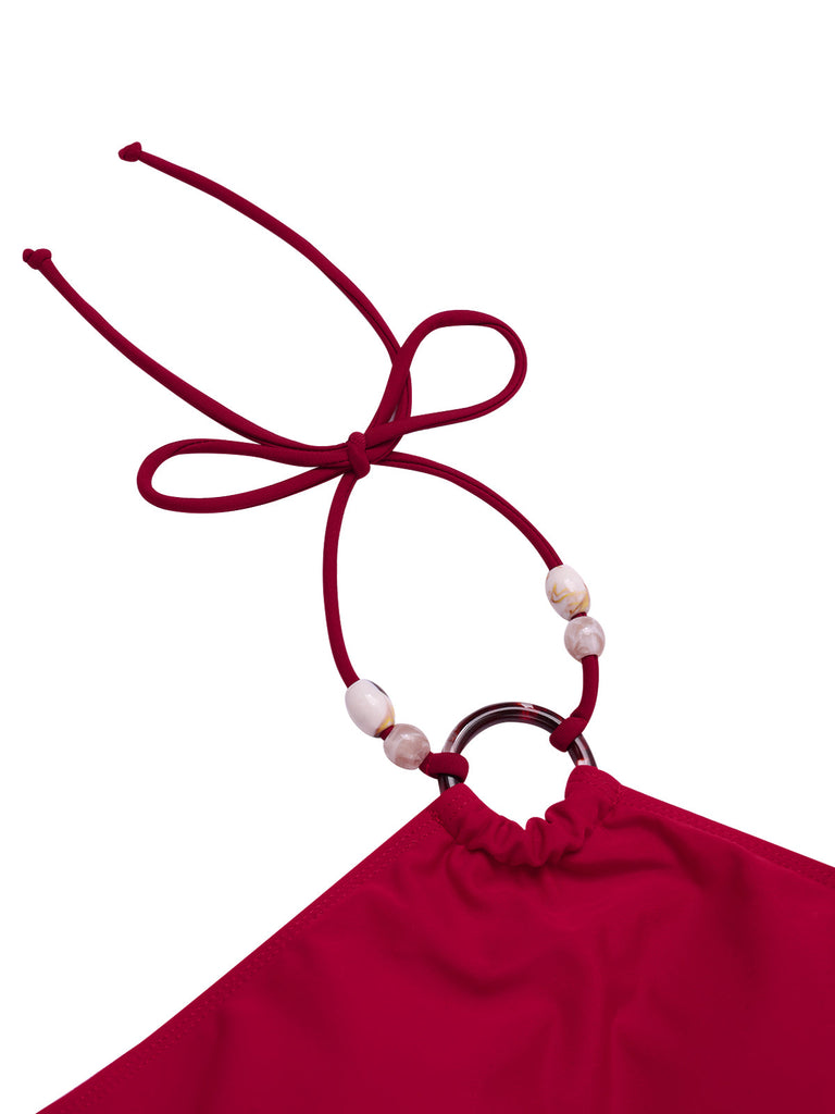 Rot 1970er Prinzessin-Stil Sicken Halfter Bikini Set