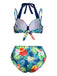 Multicolor 1950er Tropische Pflanzen Patchwork Bikini Set