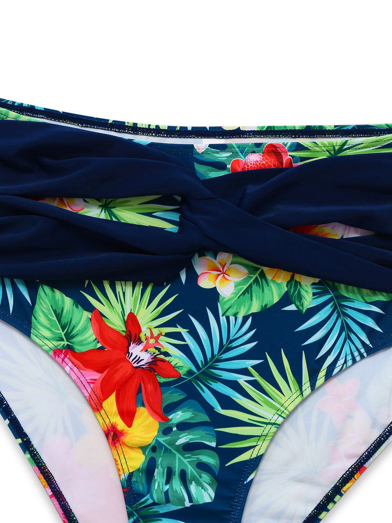 Multicolor 1950er Tropische Pflanzen Patchwork Bikini Set