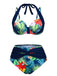 Multicolor 1950er Tropische Pflanzen Patchwork Bikini Set