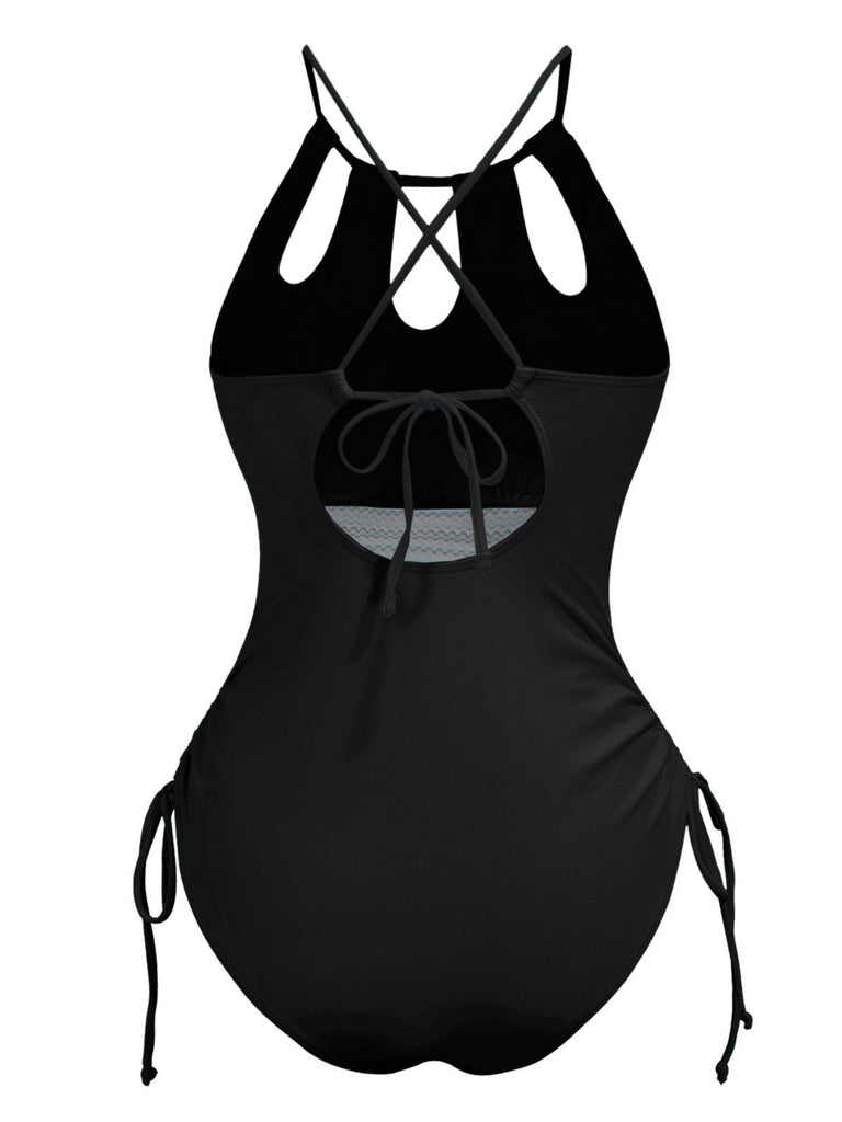 1950er Solide Schlüssellochkragen Kreuz-Binden Badeanzug