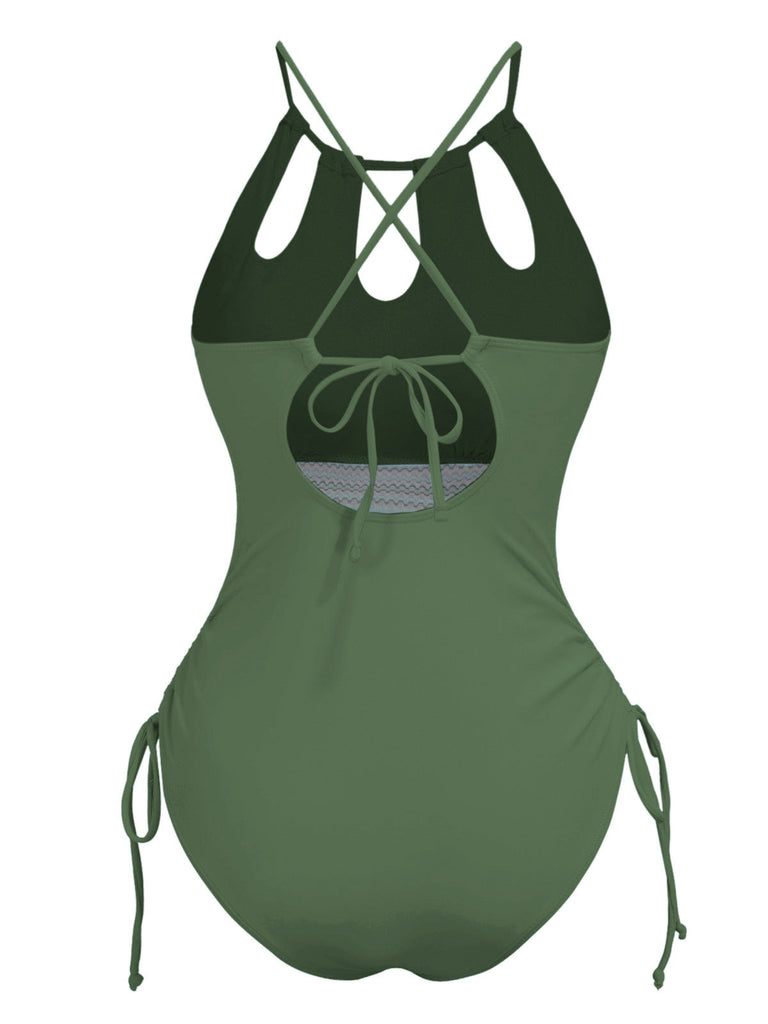 1950er Solide Schlüssellochkragen Kreuz-Binden Badeanzug