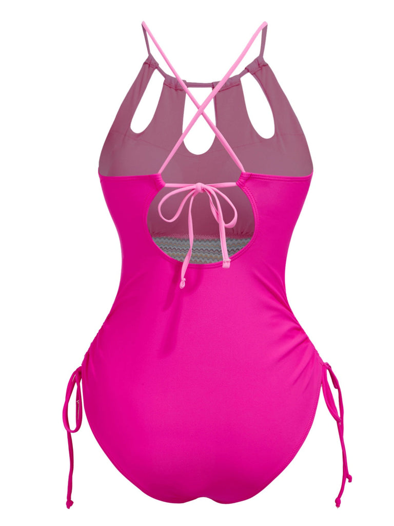 1950er Solide Schlüssellochkragen Kreuz-Binden Badeanzug