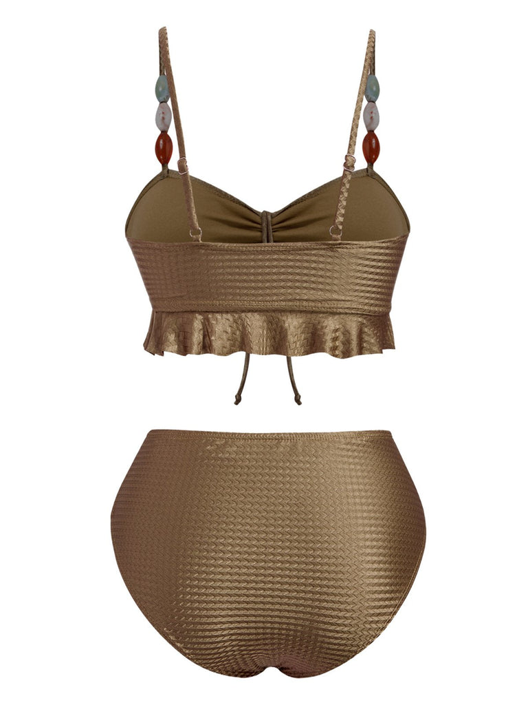 1950er Strukturiert Stoff Farbig Steine Bikini Set