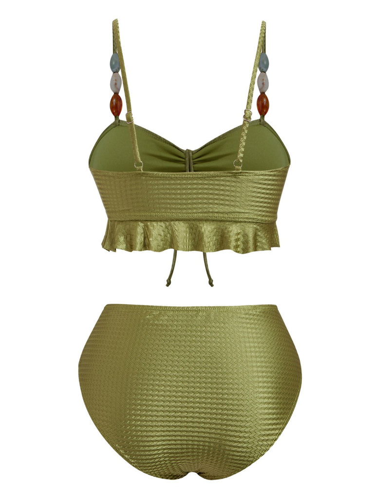 1950er Strukturiert Stoff Farbig Steine Bikini Set