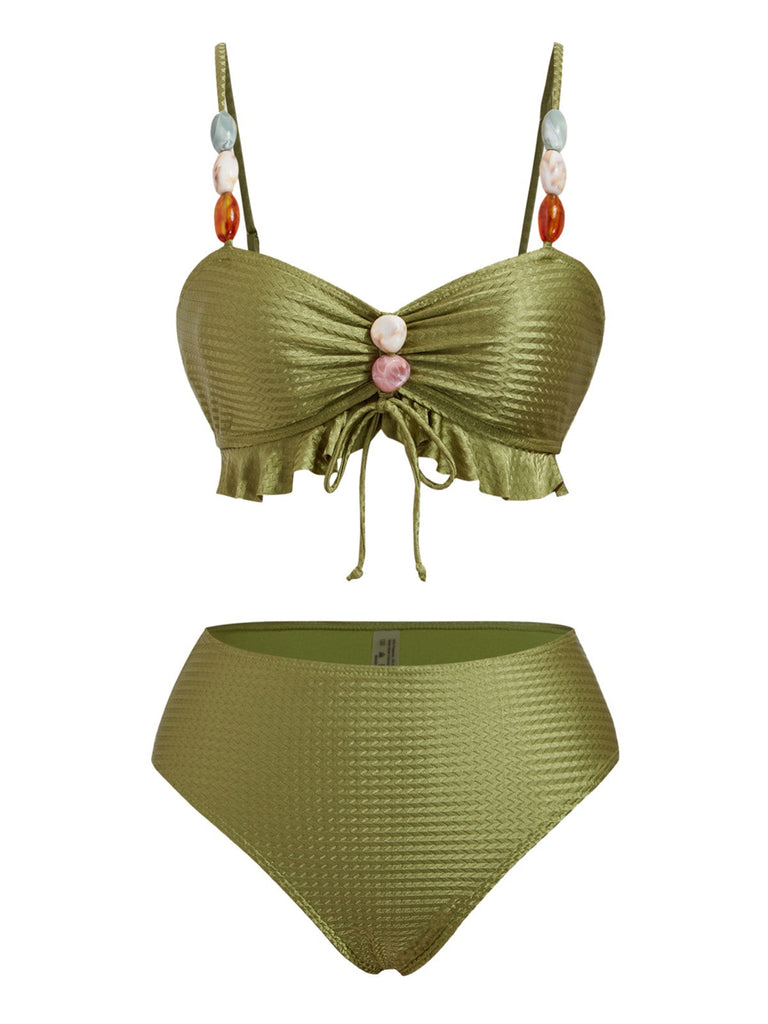 1950er Strukturiert Stoff Farbig Steine Bikini Set