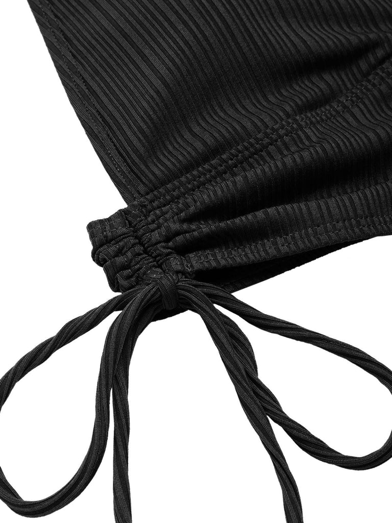 1930er Strukturierter Stoff Solide Halter Schnürung Bademode