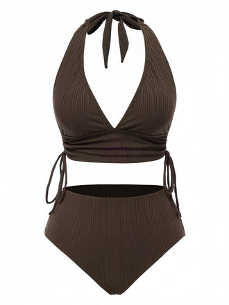 1930er Strukturierter Stoff Solide Halter Schnürung Bademode