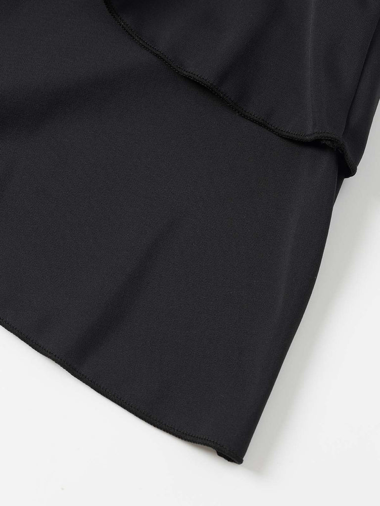 Schwarz 1940er Mehrlagiger Saum Halter Badekleid