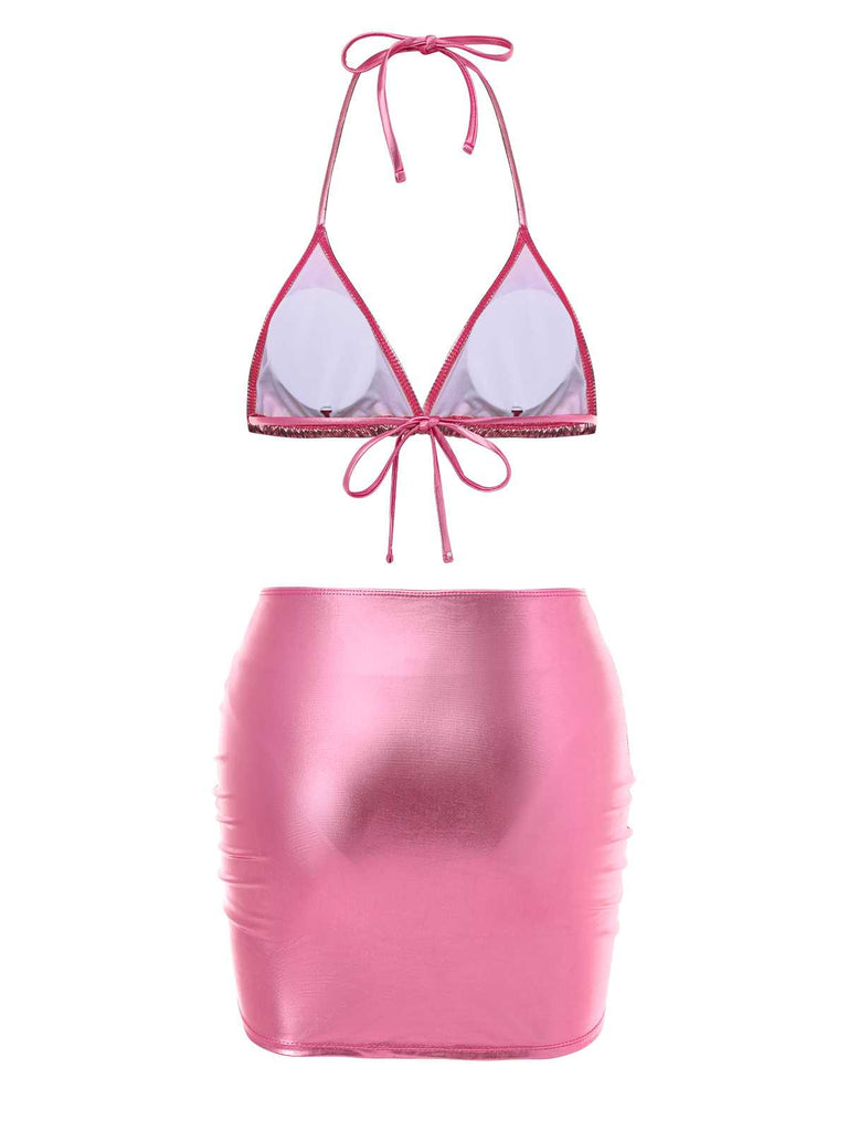 1970er Halter Metallisch Bikini & Gerüschtes Cover-Up