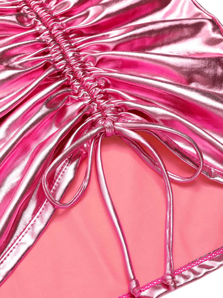 1970er Halter Metallisch Bikini & Gerüschtes Cover-Up