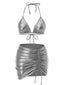 1970er Halter Metallisch Bikini & Gerüschtes Cover-Up