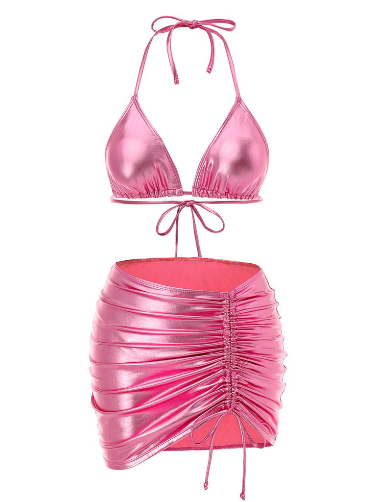 1970er Halter Metallisch Bikini & Gerüschtes Cover-Up