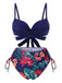 2PCS Blau 1960er Blumen Pflanze Drucken Bikini Set & Cover-Up