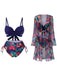 2PCS Blau 1960er Blumen Pflanze Drucken Bikini Set & Cover-Up