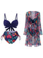 2PCS Blau 1960er Blumen Pflanze Drucken Bikini Set & Cover-Up