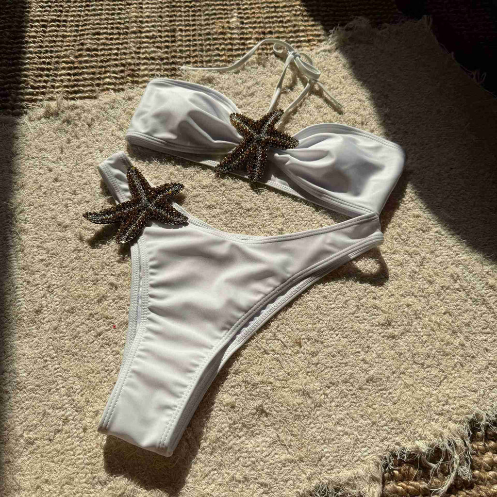 1960er Seestern Schnürung Halter Bikini Set