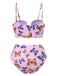 Rosa 1950er Hohl Ring Schmetterling Bikini Set