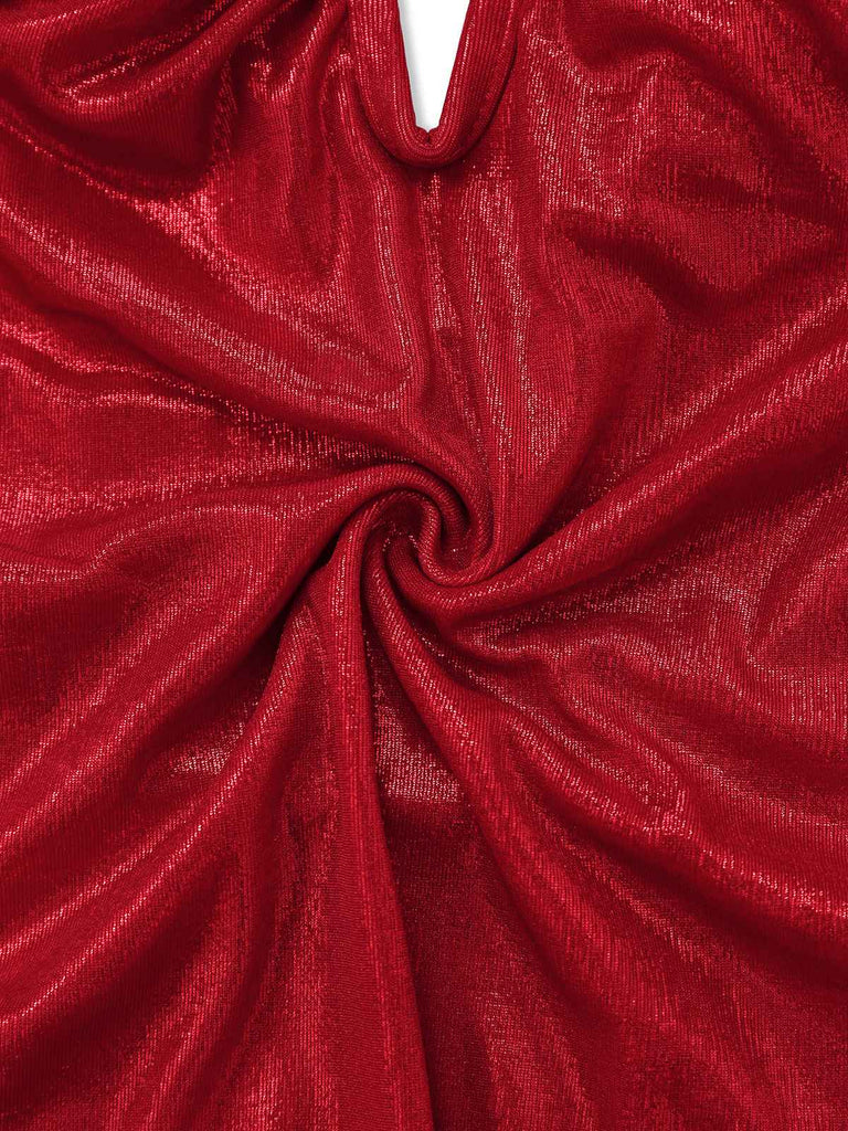 Rot 1960er Tief-V Glitzer 3D Blumen Badeanzug