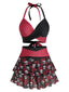 Schwarz & Rot 1980er Gothic Schädel Rose Halfter Rock Bademode