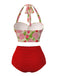 Rot 1950er Rose & Erdbeere Halter Badeanzug