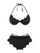 Schwarz 1980er Solide Gothic Fledermausflügel Bikini Set