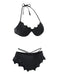 Schwarz 1980er Solide Gothic Fledermausflügel Bikini Set