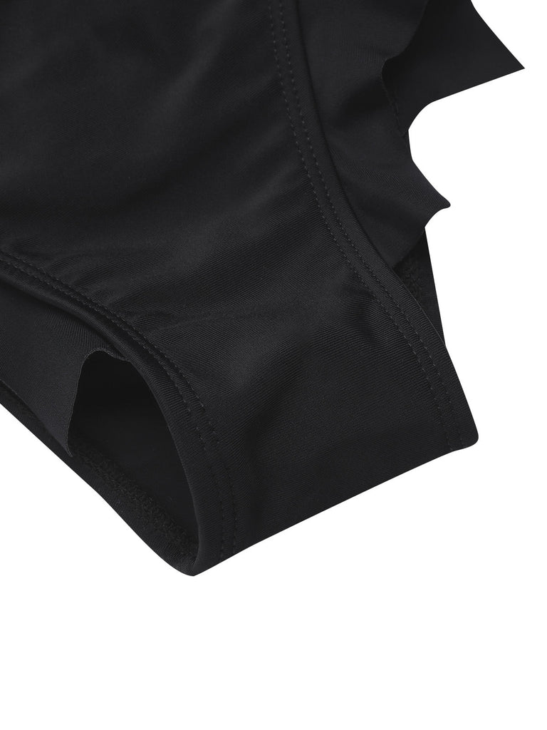 Schwarz 1980er Solide Gothic Fledermausflügel Bikini Set