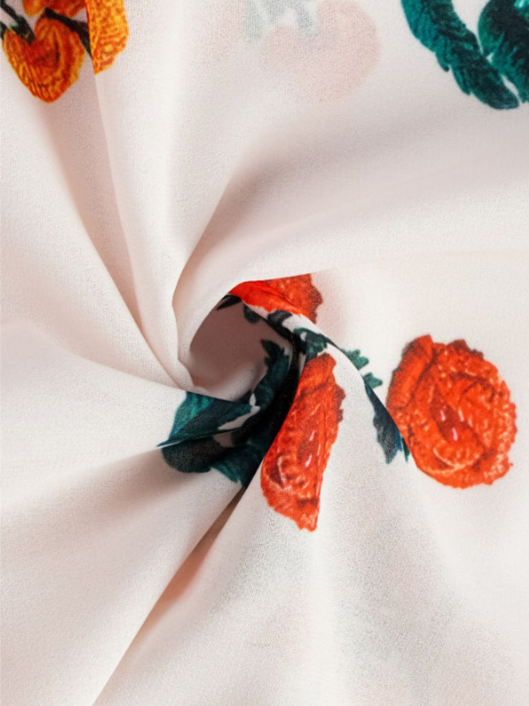 2PCS Weiß 1960er 3D-Blumen Spaghetti Träger Badeanzug & Cover-Up