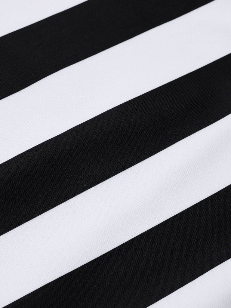 Schwarz 1980er Eine Schulter Hohl Skull Streifen Badeanzug